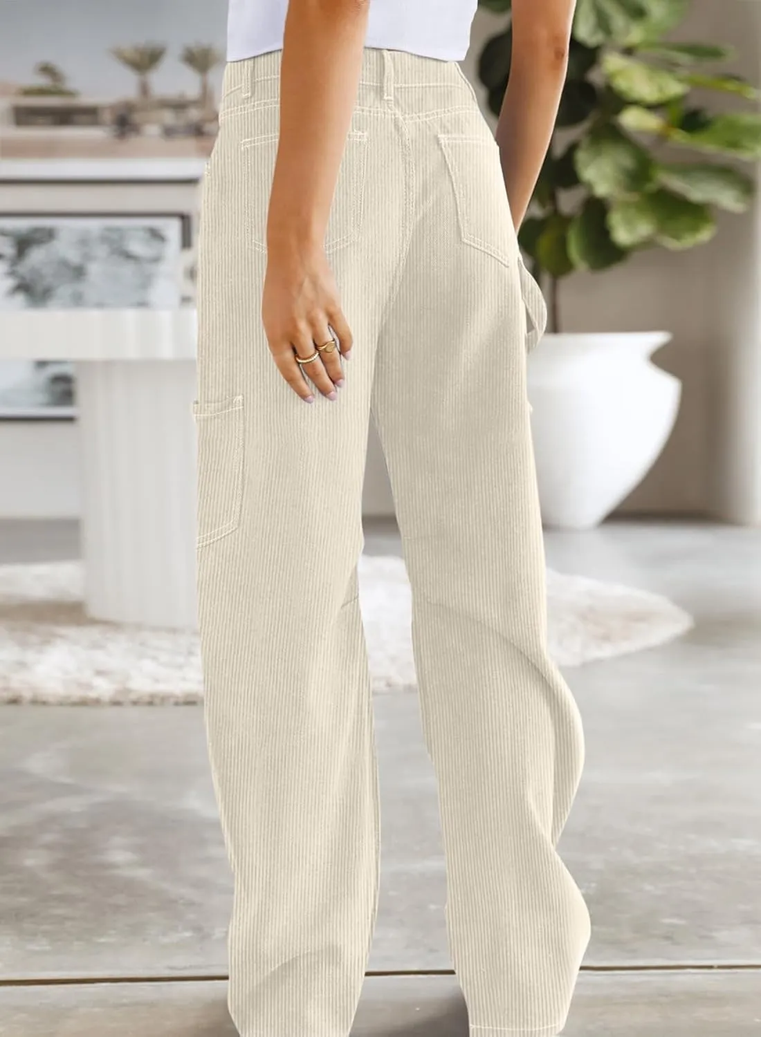 Dokotoo Cargo Long Pants Women 2024 Wide Leg High Waisted with Pockets Casual Pants