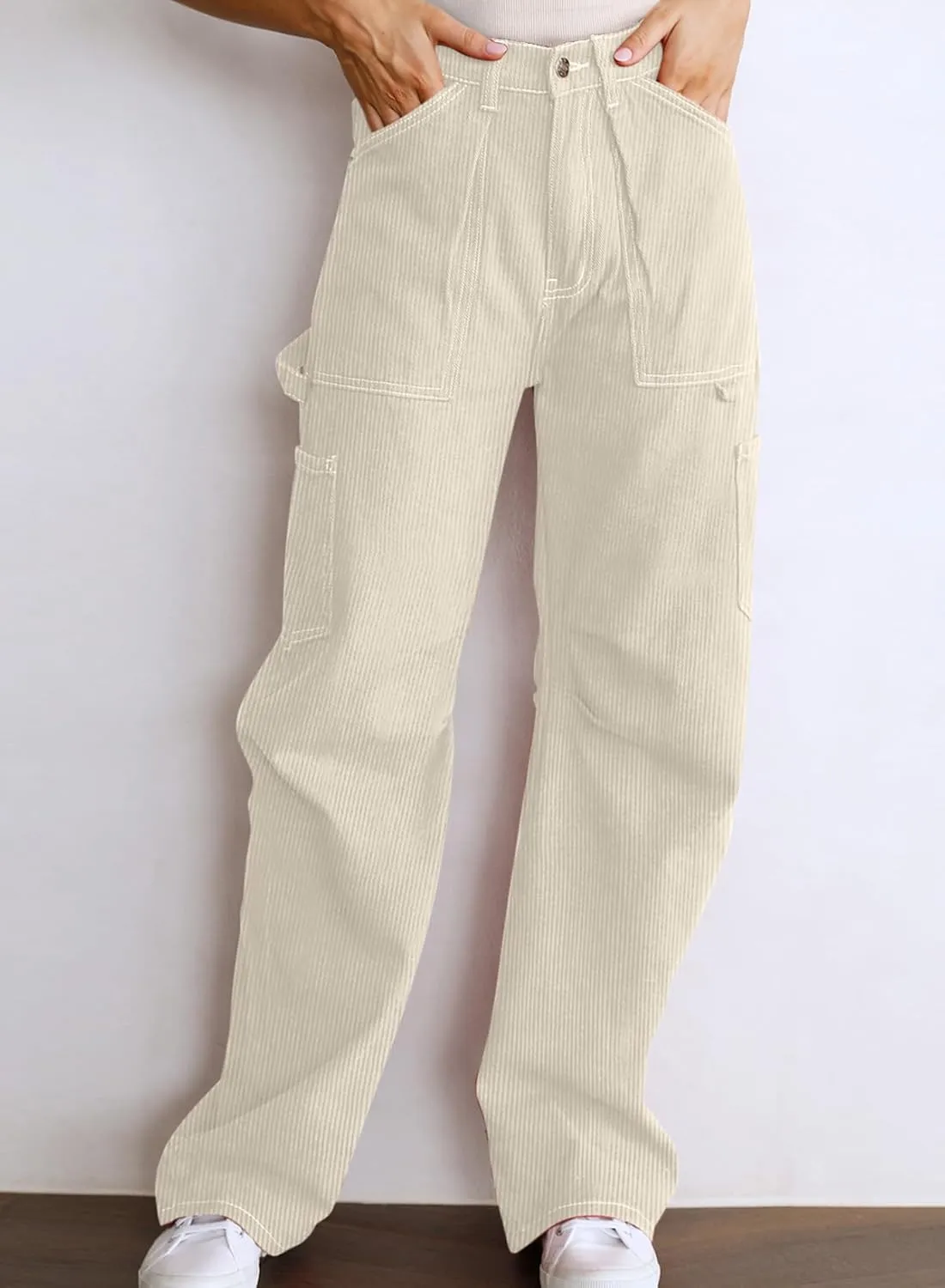 Dokotoo Cargo Long Pants Women 2024 Wide Leg High Waisted with Pockets Casual Pants