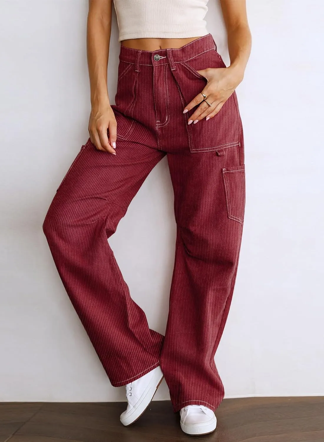 Dokotoo Cargo Long Pants Women 2024 Wide Leg High Waisted with Pockets Casual Pants