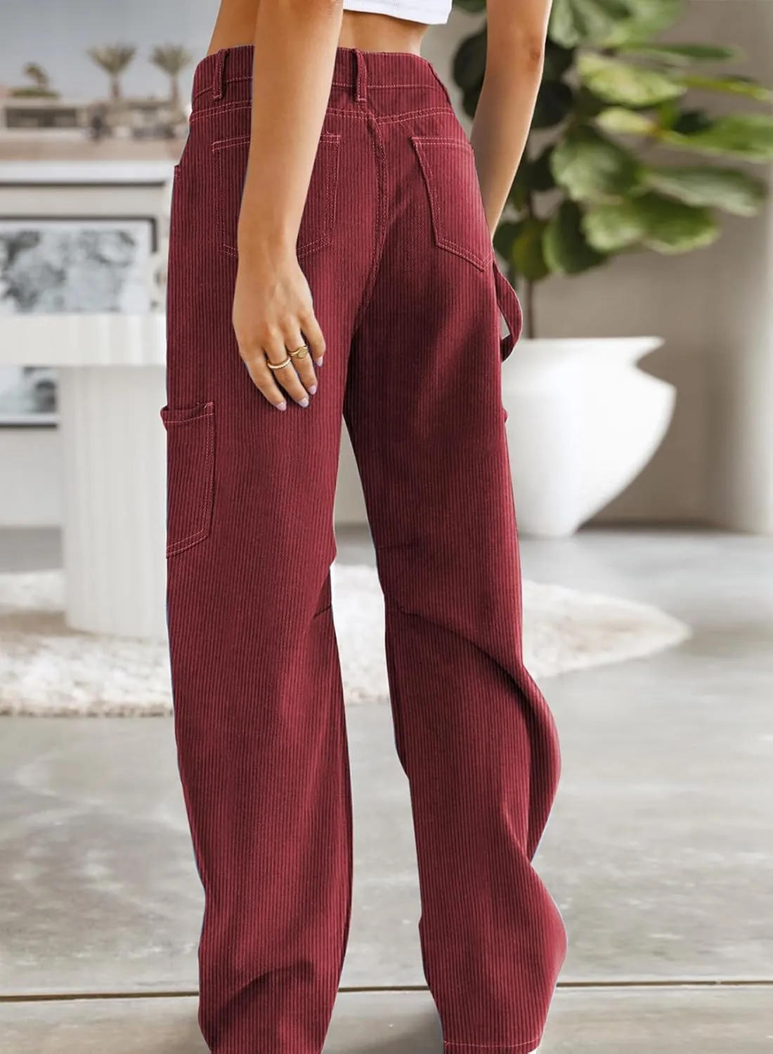 Dokotoo Cargo Long Pants Women 2024 Wide Leg High Waisted with Pockets Casual Pants