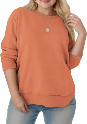 DOLNINE Plus-Size-Sweatshirts for Women Casual Crewneck Shirts Long Sleeve Side Split Tunic Tops Loose Fit Pullover