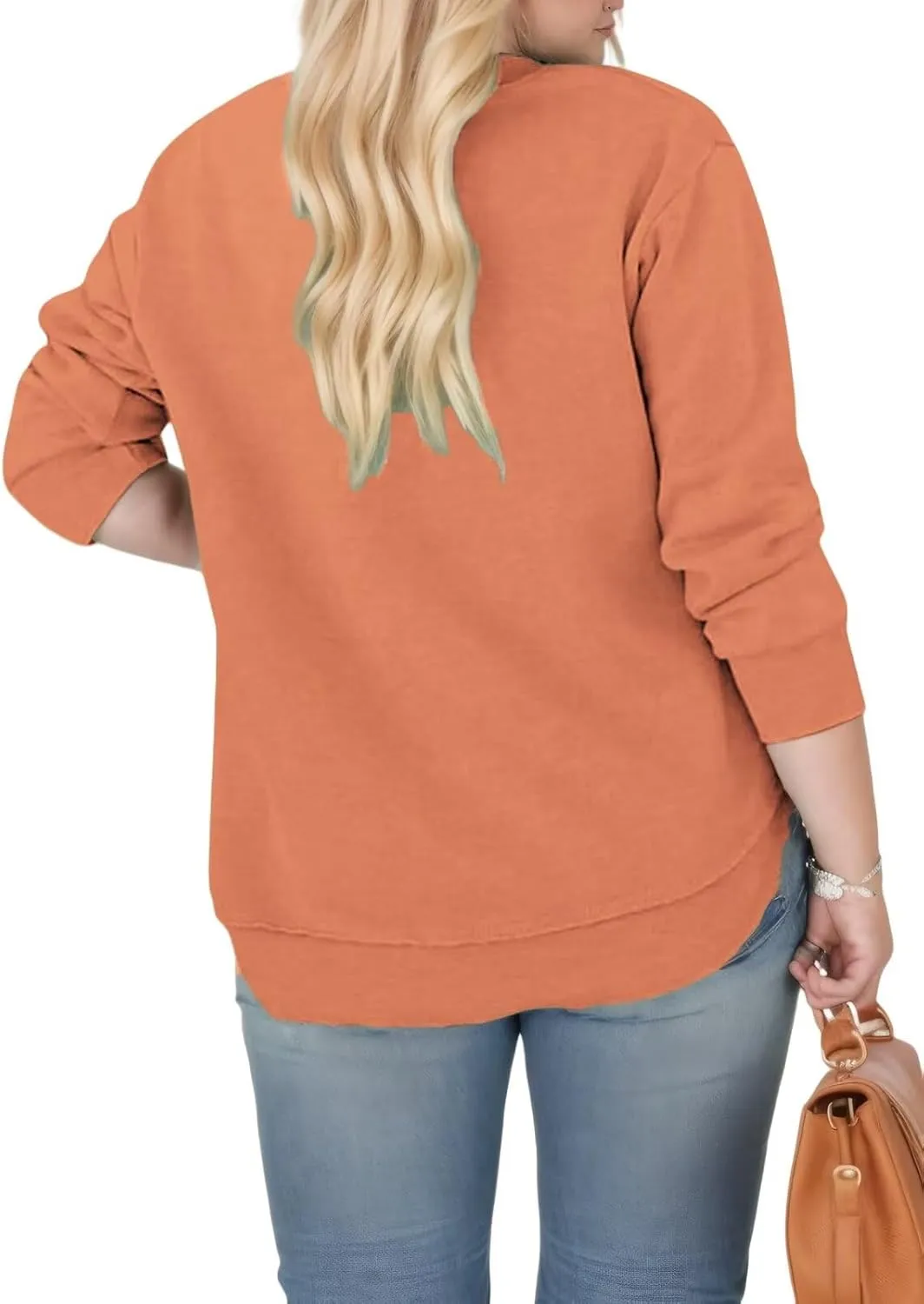DOLNINE Plus-Size-Sweatshirts for Women Casual Crewneck Shirts Long Sleeve Side Split Tunic Tops Loose Fit Pullover