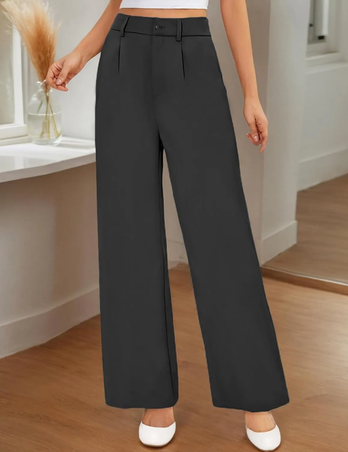 Dress Pants Women High Waisted Business Casual Pants Trendy Flowy Straight Leg Trouser Pants Office Outfits