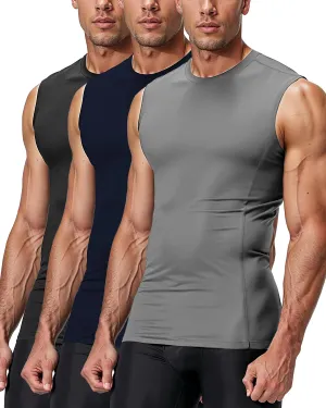 DRSKIN 4, 3, 2 Pack Men's Compression Shirts Sleeveless Tank Top Athletic Sports Workout Running Base Layer Active