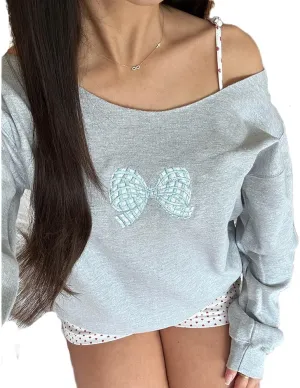 DSORVICD Women Cute Bow Oversized Sweatshirt Y2k Print Long Sleeve Pullover Aesthetic Fall Hoodies Fairy Clothes Streetwear