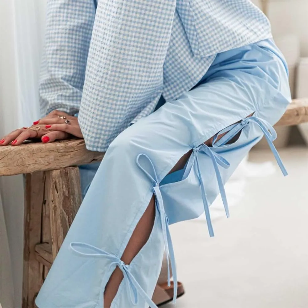 DSORVICD Women Y2k Striped Lounge Pants Casual Drawstring Elastic Waist Wide Leg Pajamas Pants Loose Fit Going Out Trousers