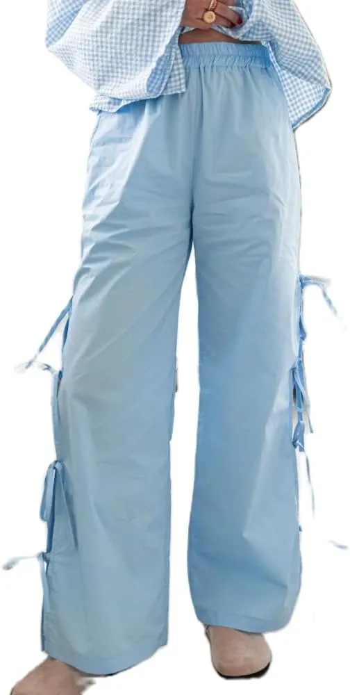 DSORVICD Women Y2k Striped Lounge Pants Casual Drawstring Elastic Waist Wide Leg Pajamas Pants Loose Fit Going Out Trousers
