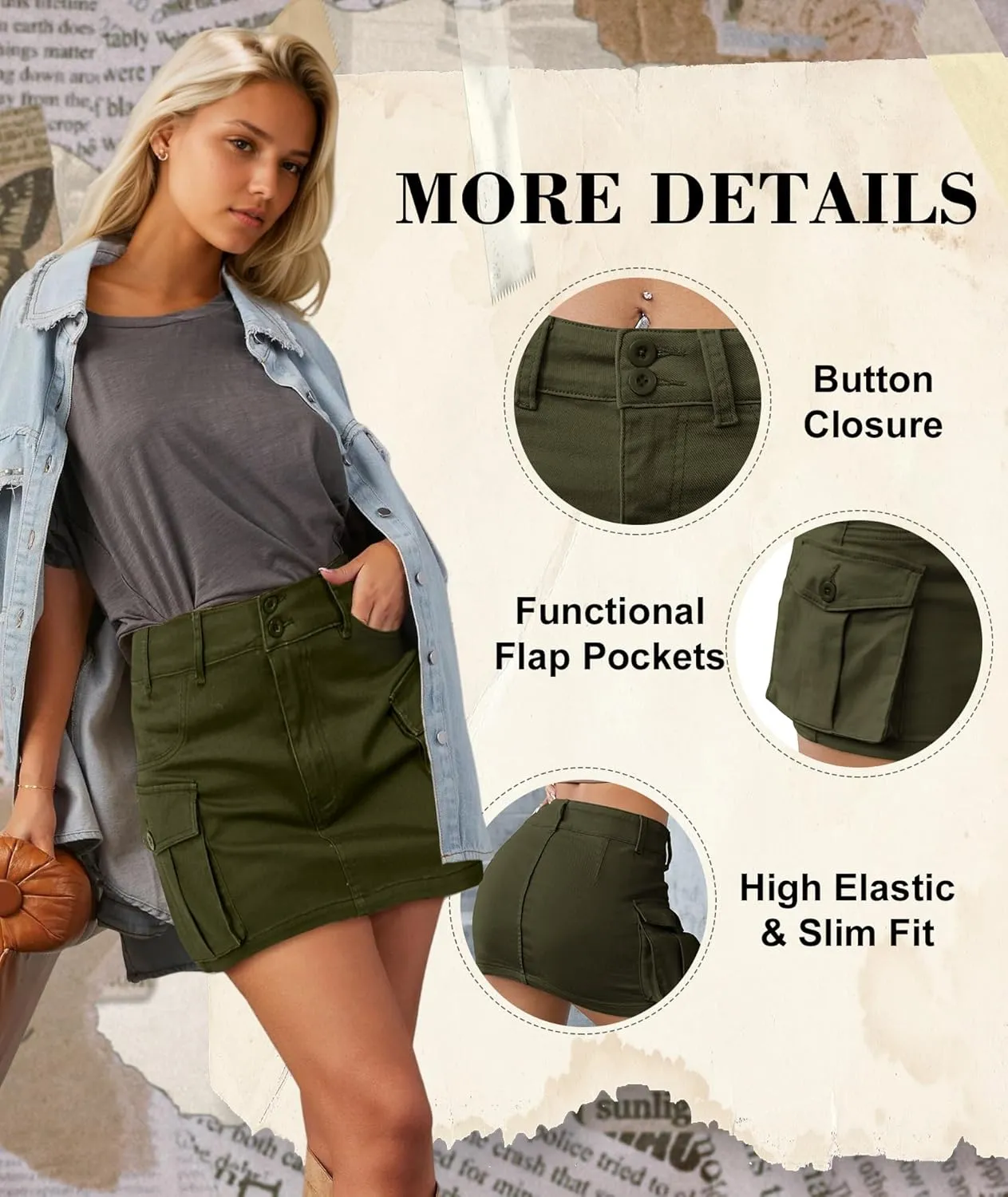 EARKOHA Women's Mini Cargo Skirt Y2K Low Waist Button Short Bodycon Denim Jean With Flap Pockets