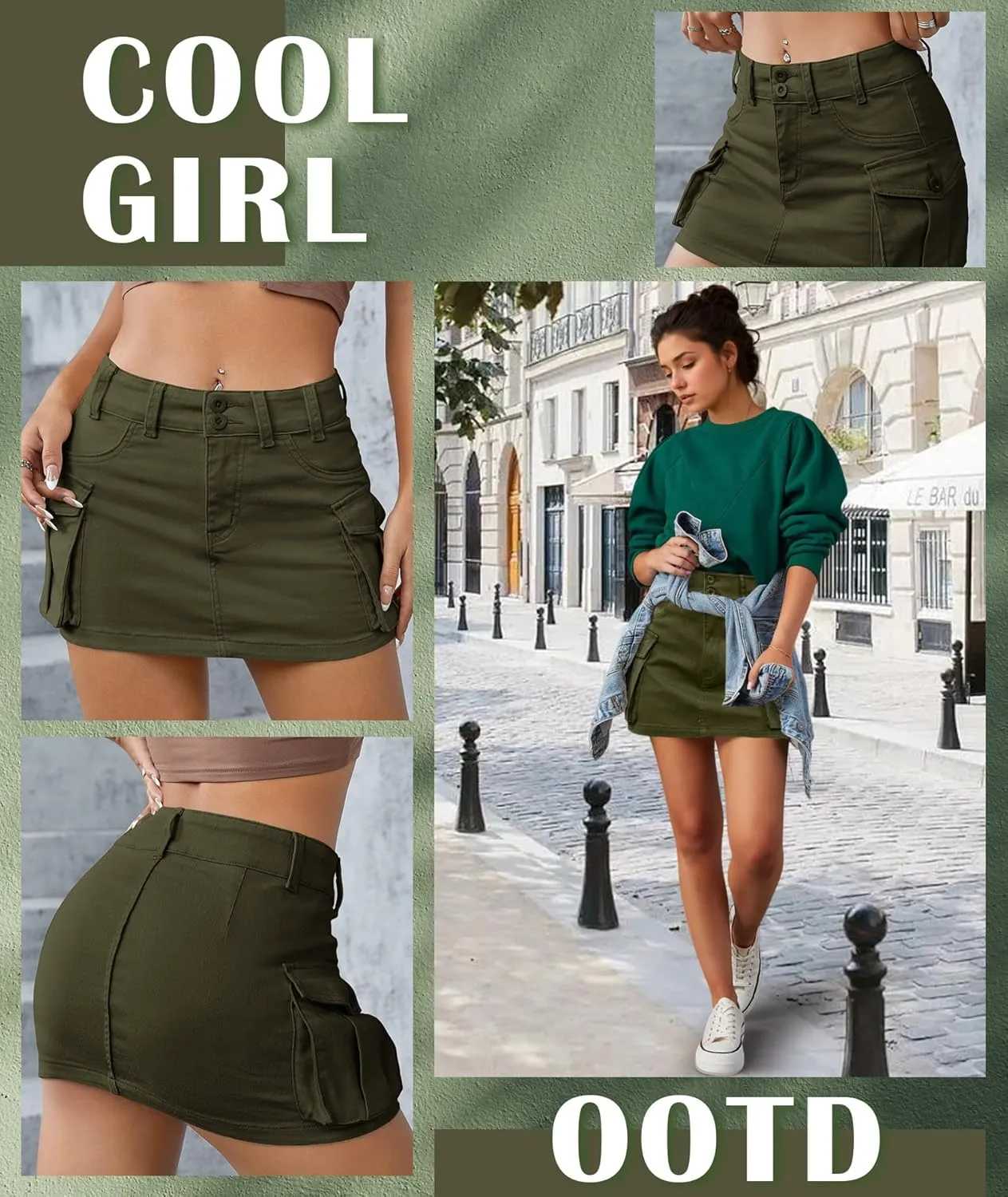 EARKOHA Women's Mini Cargo Skirt Y2K Low Waist Button Short Bodycon Denim Jean With Flap Pockets