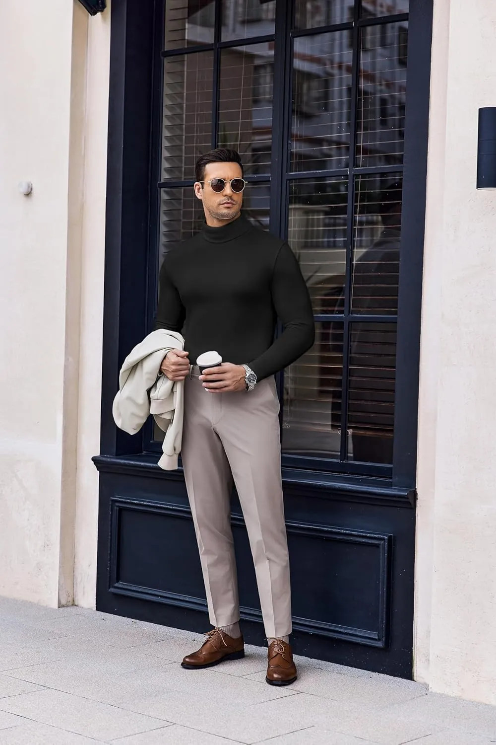 Ekouaer Men's Turtleneck Long Sleeve Turtle Neck Shirts Basic Lightweight Undershirt Thermal Pullover Sweater S-XXL