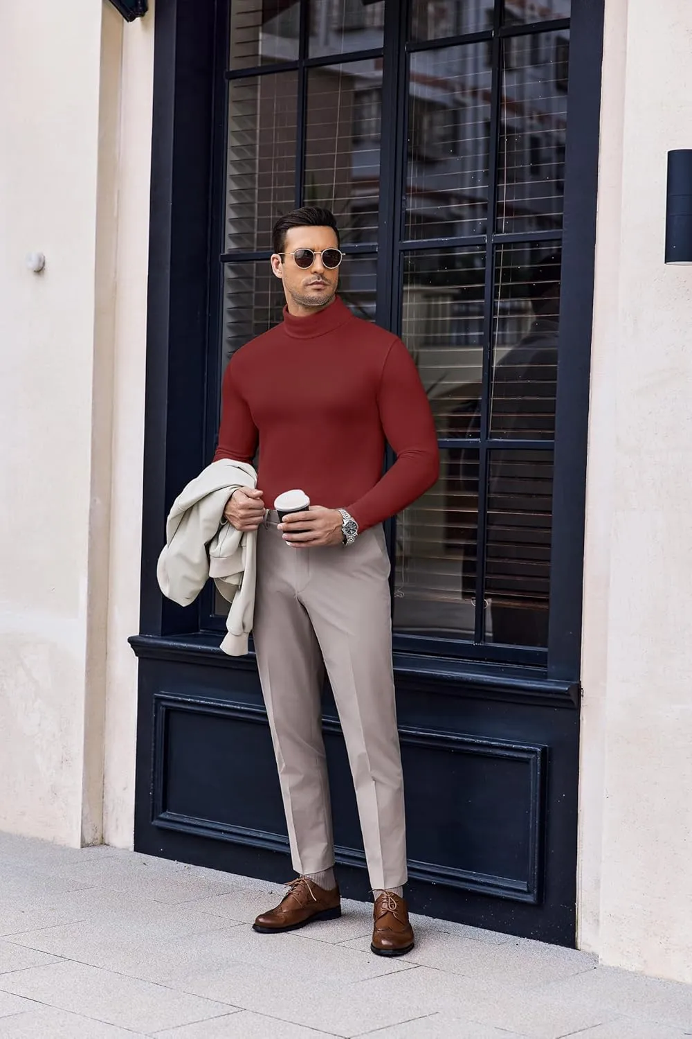 Ekouaer Men's Turtleneck Long Sleeve Turtle Neck Shirts Basic Lightweight Undershirt Thermal Pullover Sweater S-XXL
