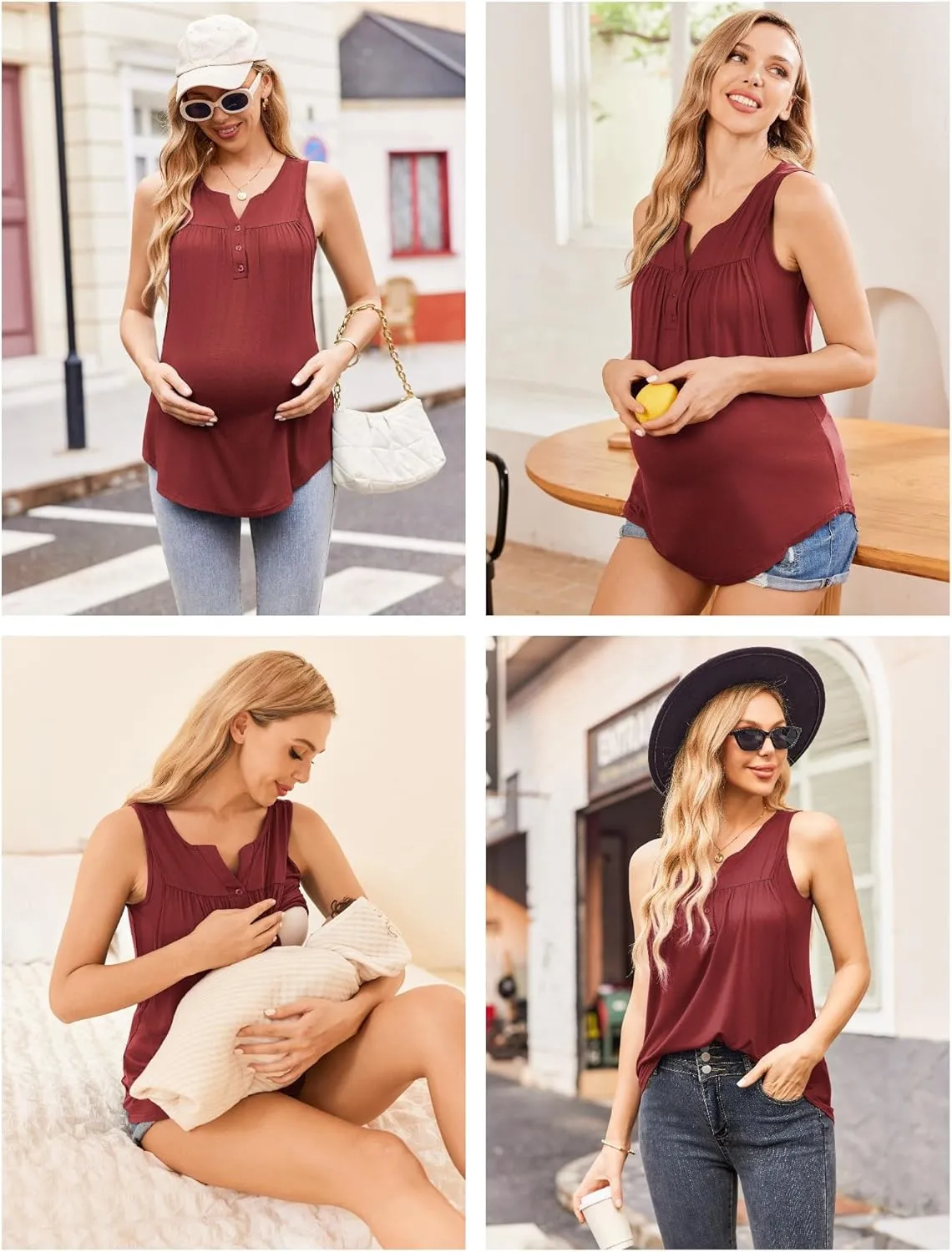 Ekouaer Women's Maternity Nursing Tank Tops Sleeveless Breastfeeding Shirts Double Layer Summer Pregnancy Clothes