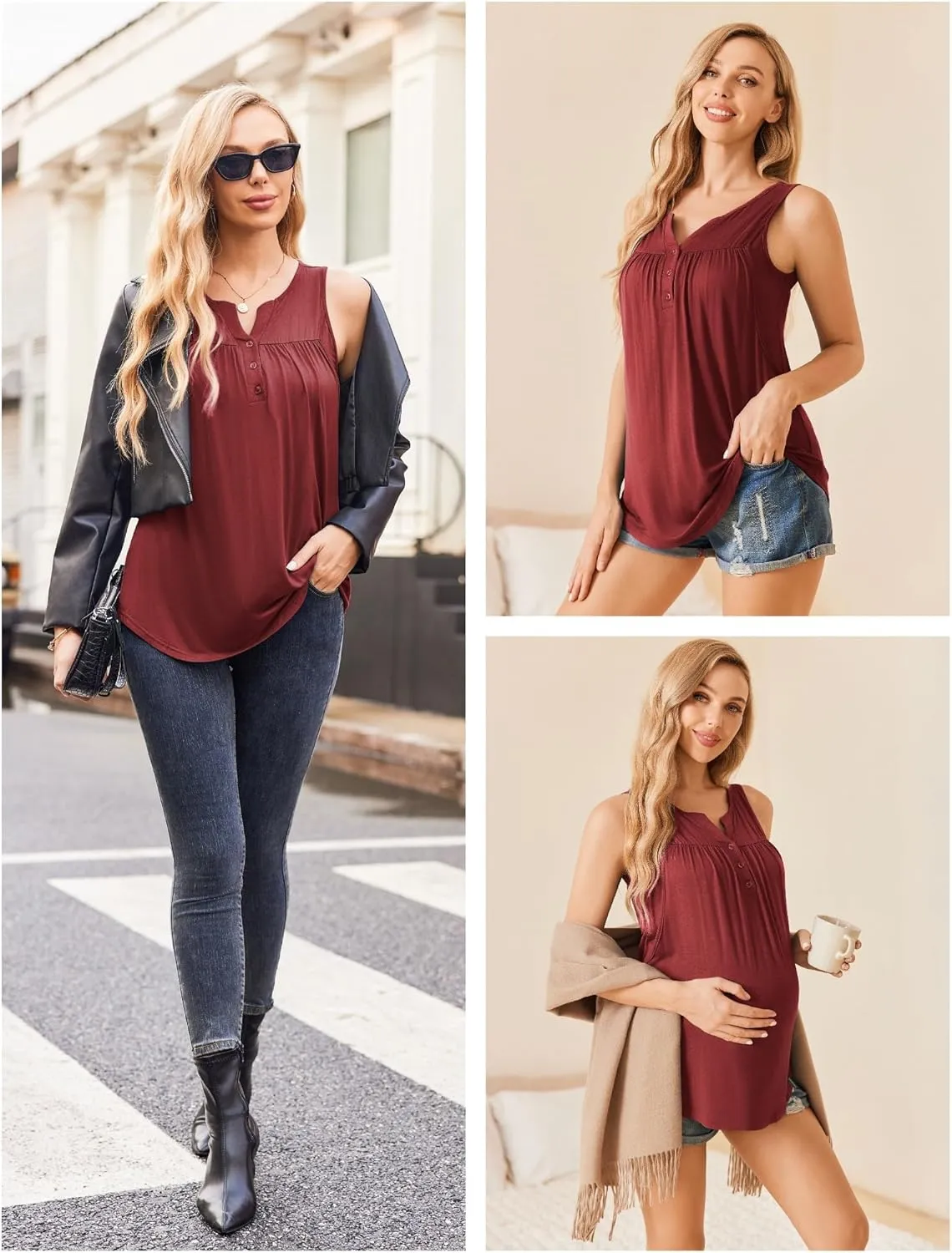Ekouaer Women's Maternity Nursing Tank Tops Sleeveless Breastfeeding Shirts Double Layer Summer Pregnancy Clothes