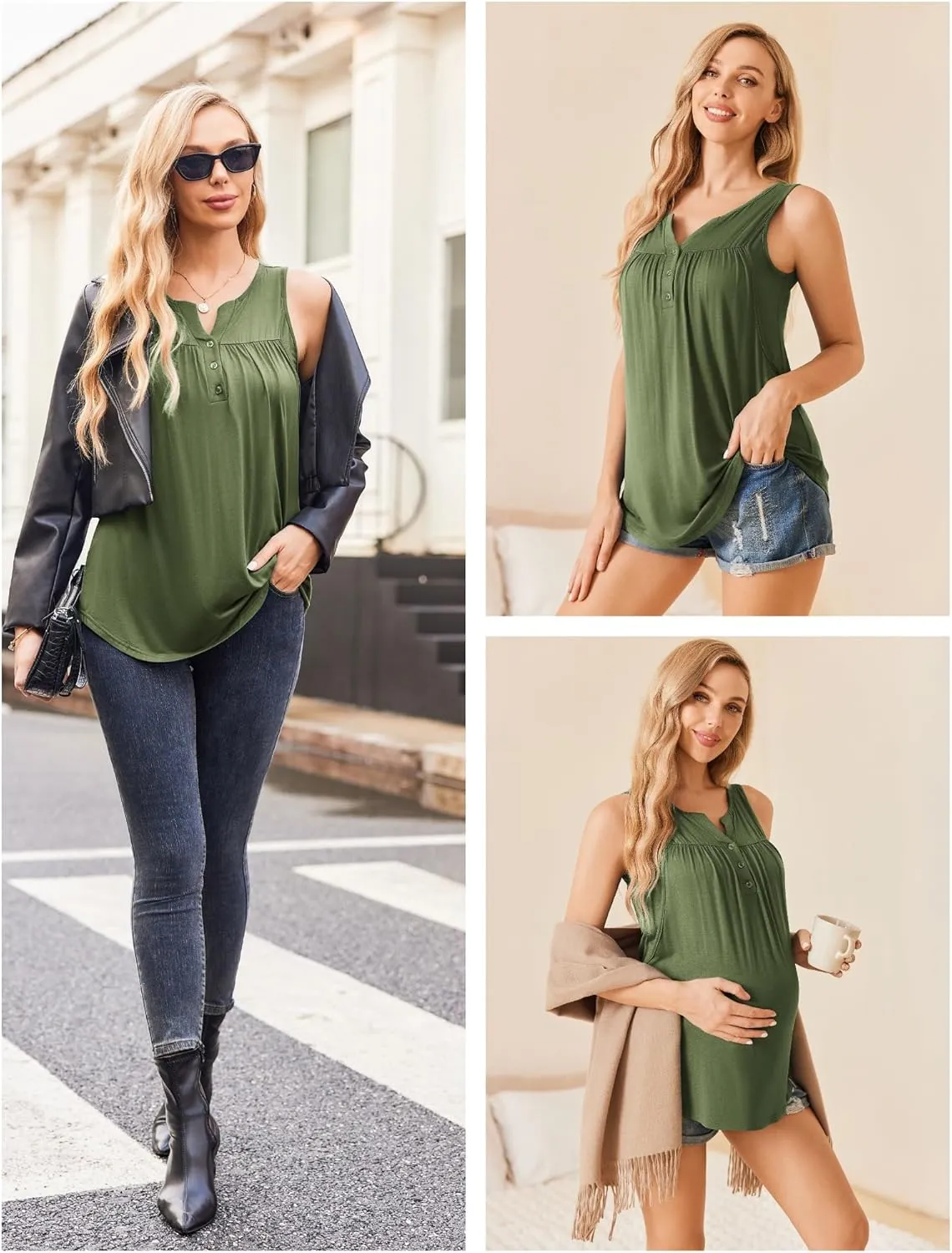Ekouaer Womens Nursing Tops 3 Pack Tank Double Layer Breastfeeding Shirts Maternity Pregnancy Clothes S-XXL