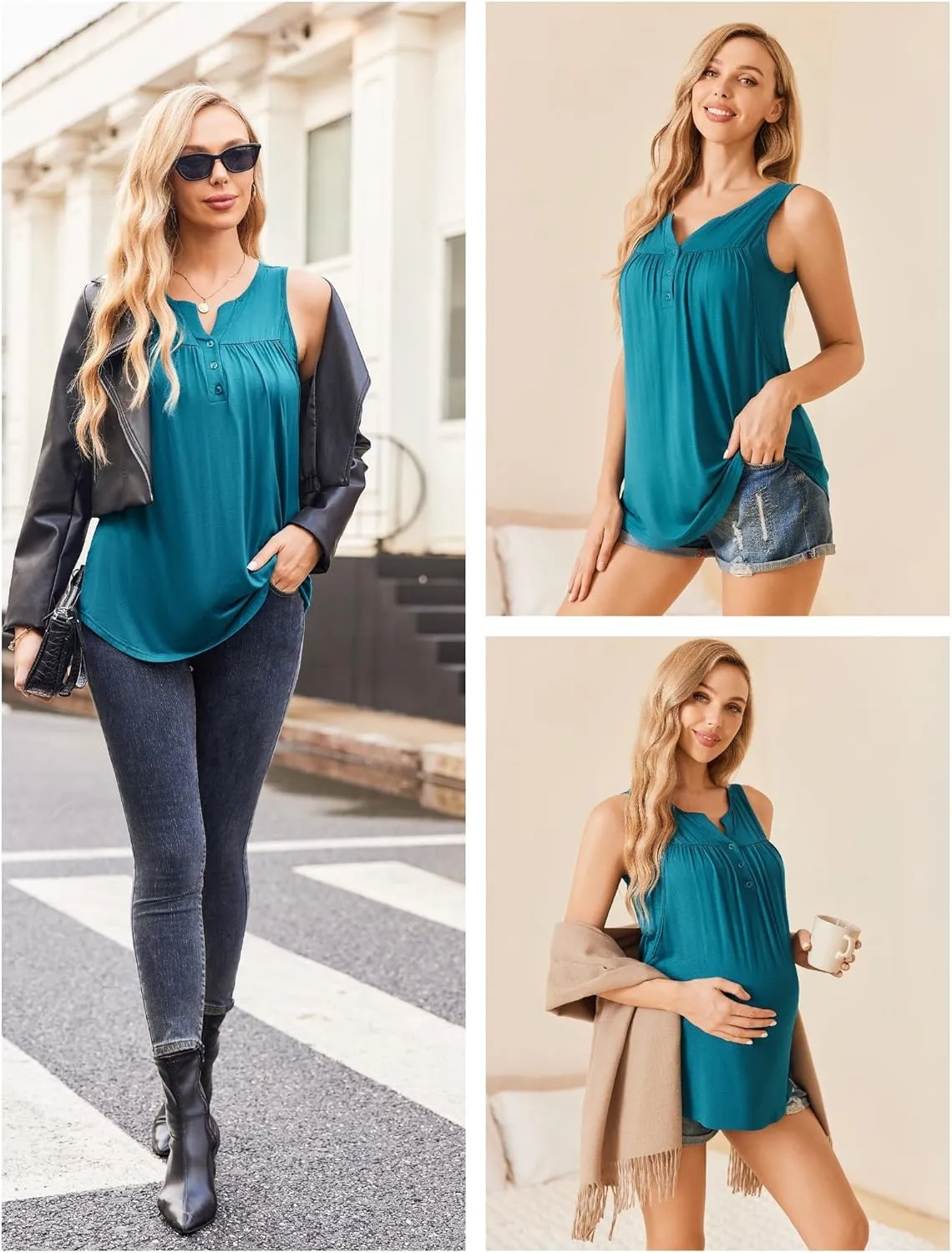 Ekouaer Womens Nursing Tops 3 Pack Tank Double Layer Breastfeeding Shirts Maternity Pregnancy Clothes S-XXL