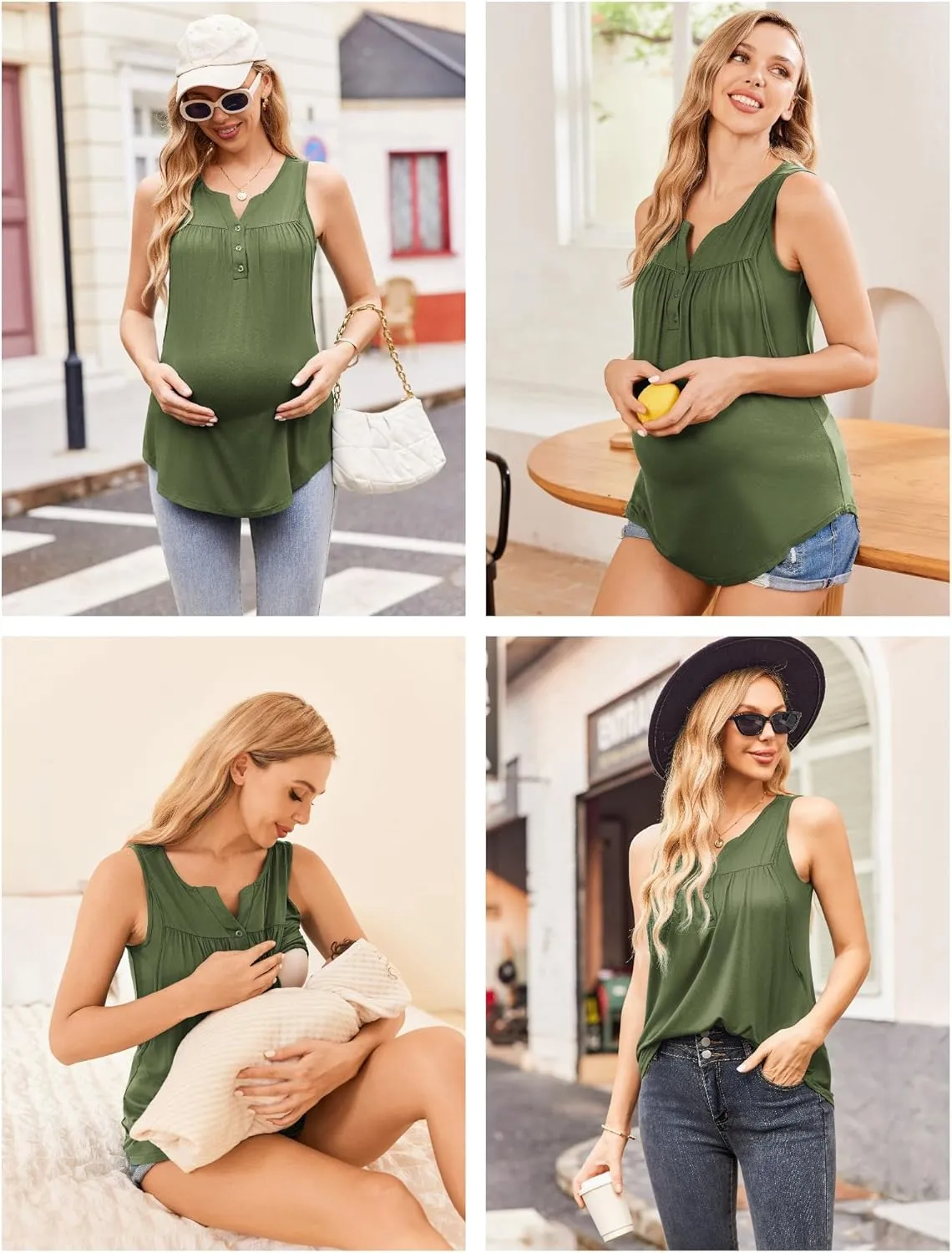 Ekouaer Womens Nursing Tops 3 Pack Tank Double Layer Breastfeeding Shirts Maternity Pregnancy Clothes S-XXL