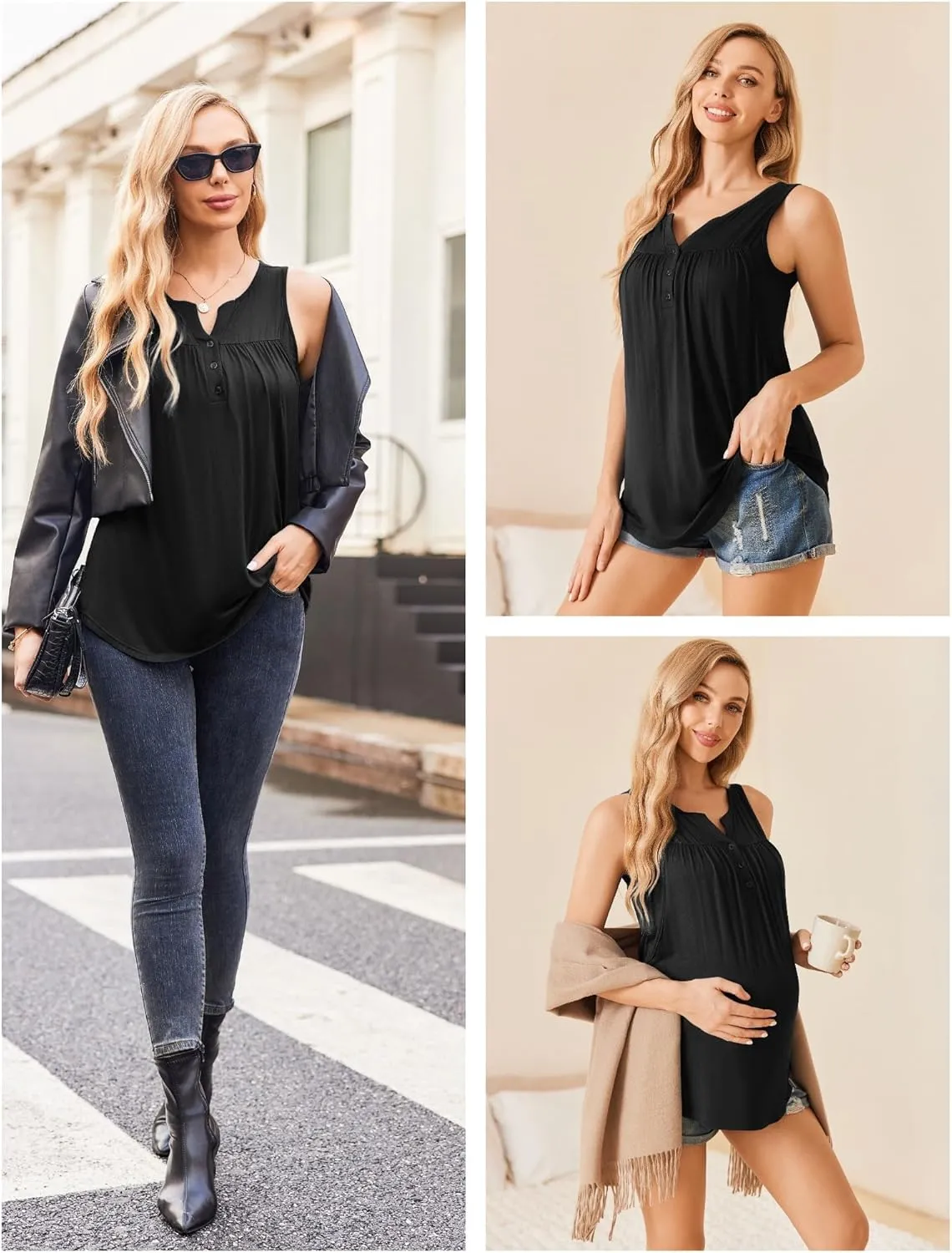 Ekouaer Womens Nursing Tops 3 Pack Tank Double Layer Breastfeeding Shirts Maternity Pregnancy Clothes S-XXL