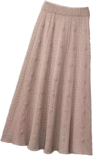 Elastic High Waist Knitted Skirt Women Autumn Winter Solid Color Pleated Long Skirt Elegant A Line Sweater Skirt