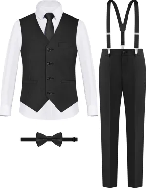 ELPA ELPA Boys' Formal Suit Set, with Suspenders, Adjustable Waist, from Toddlers to Teen