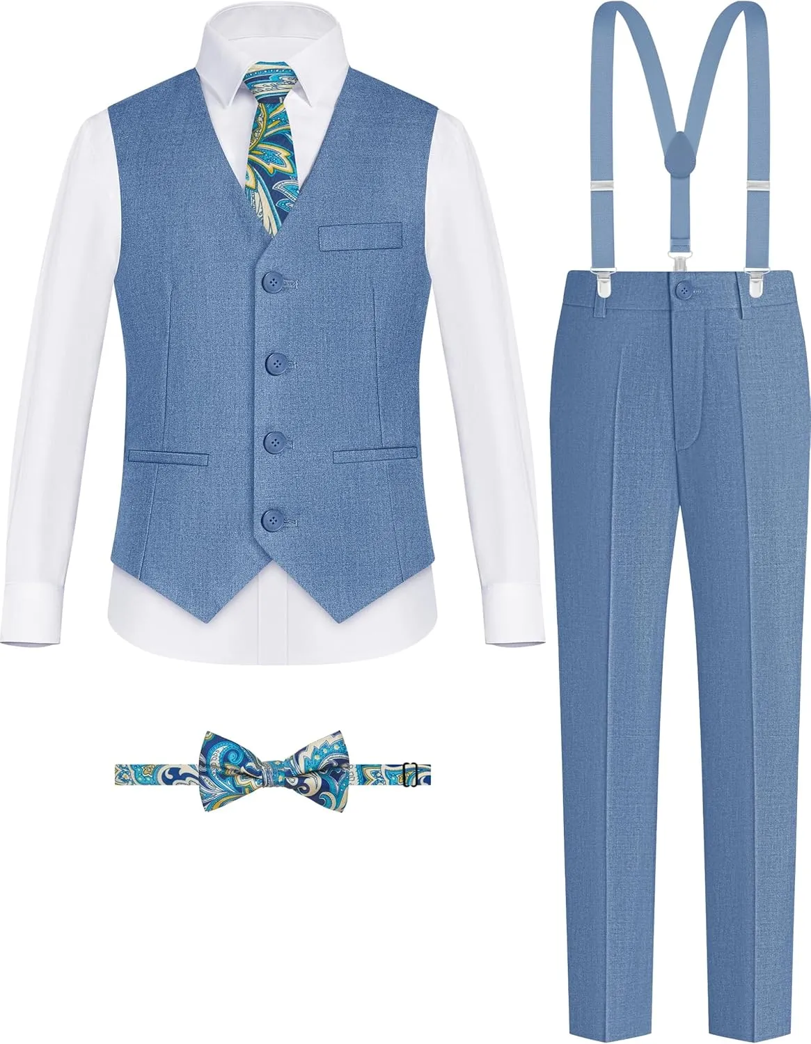 ELPA ELPA Boys' Formal Suit Set, with Suspenders, Adjustable Waist, from Toddlers to Teen