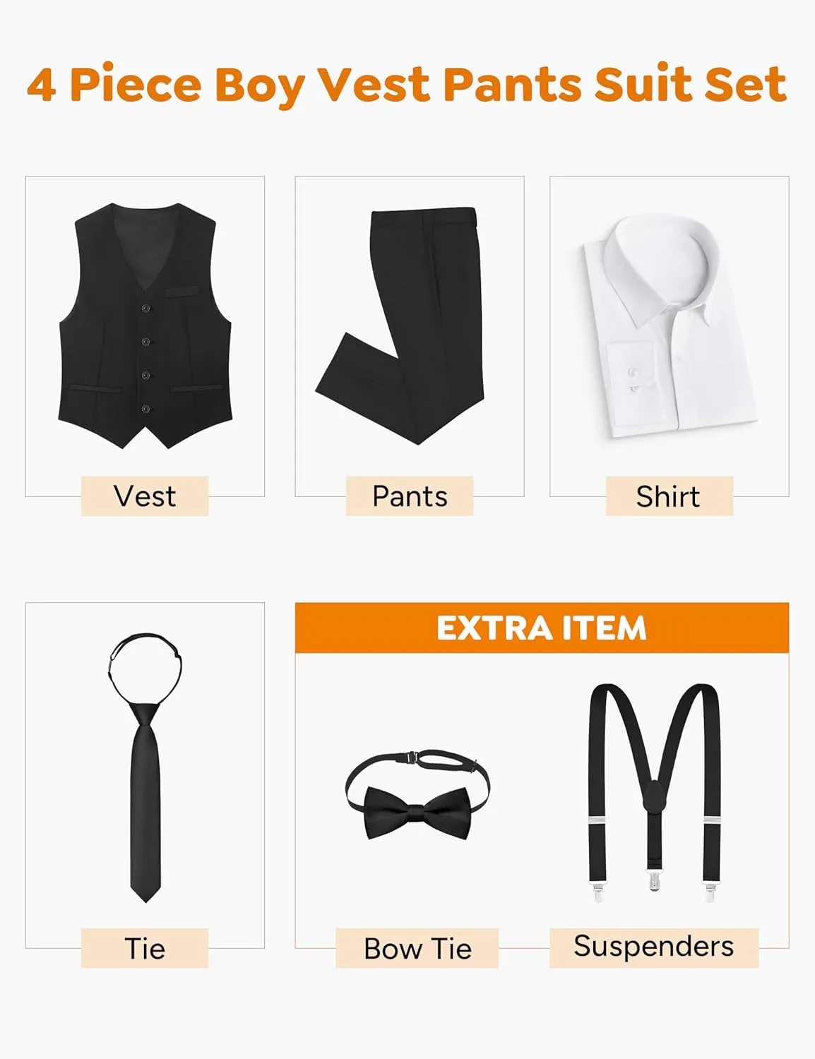ELPA ELPA Boys' Formal Suit Set, with Suspenders, Adjustable Waist, from Toddlers to Teen