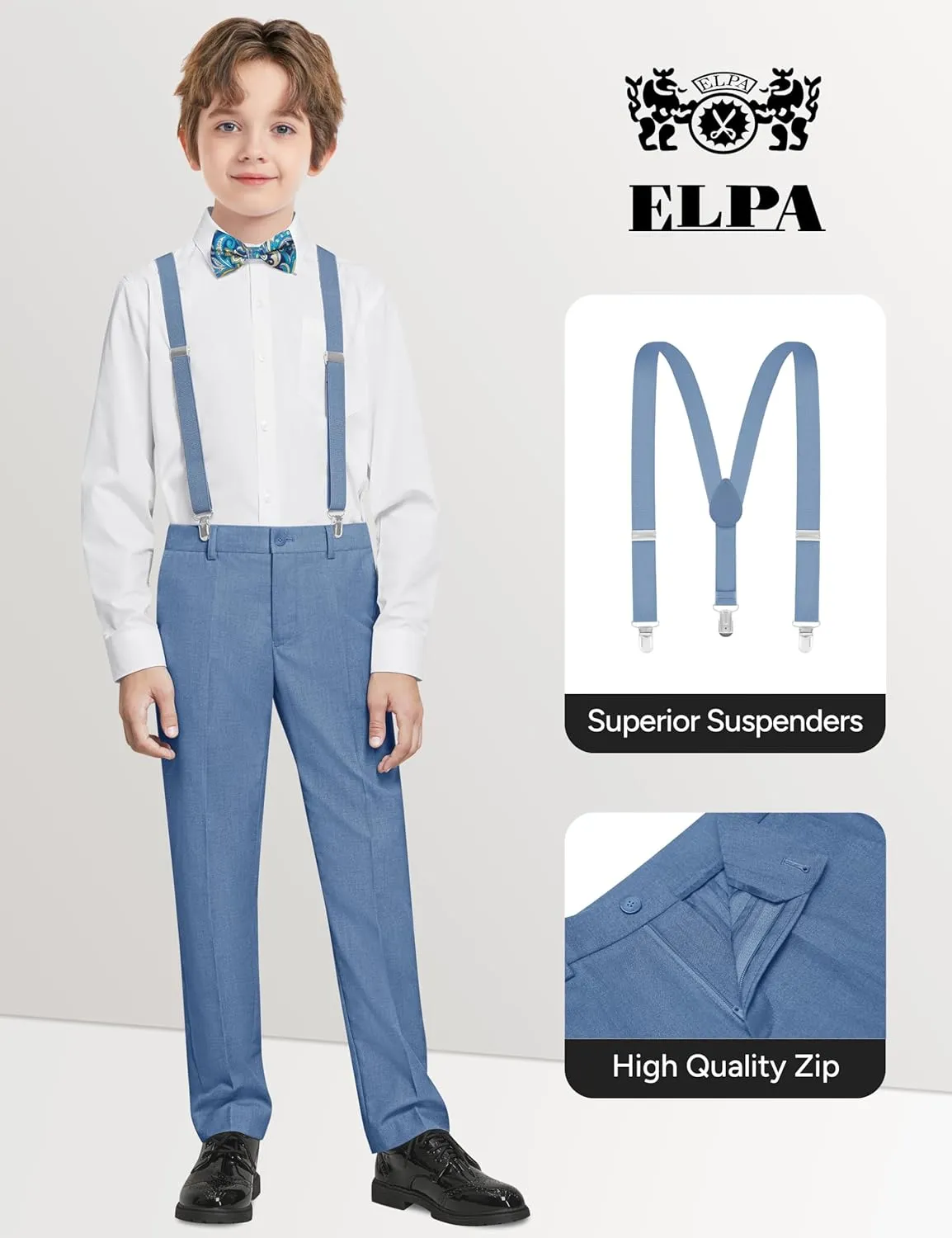 ELPA ELPA Boys' Formal Suit Set, with Suspenders, Adjustable Waist, from Toddlers to Teen