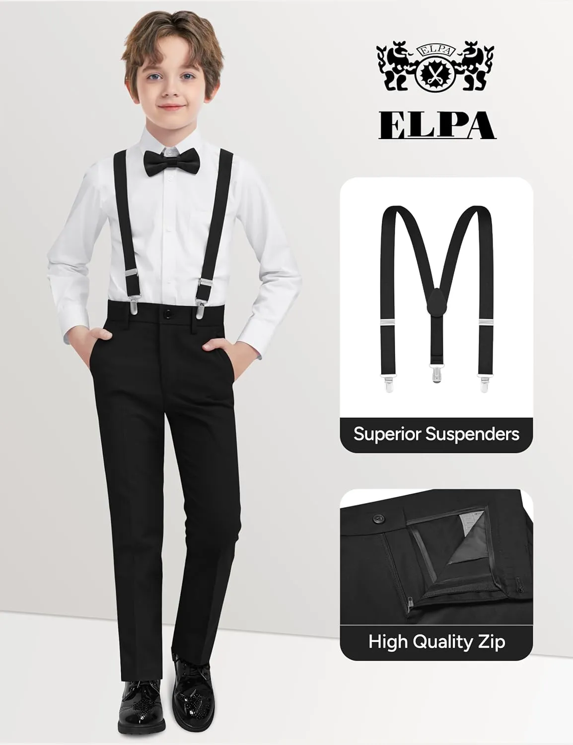 ELPA ELPA Boys' Formal Suit Set, with Suspenders, Adjustable Waist, from Toddlers to Teen