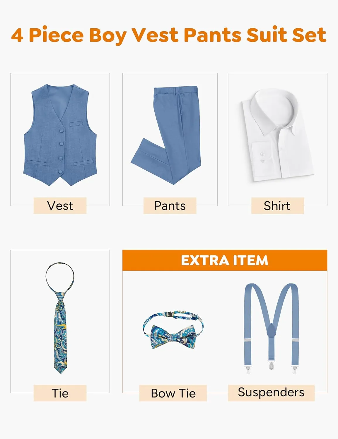 ELPA ELPA Boys' Formal Suit Set, with Suspenders, Adjustable Waist, from Toddlers to Teen