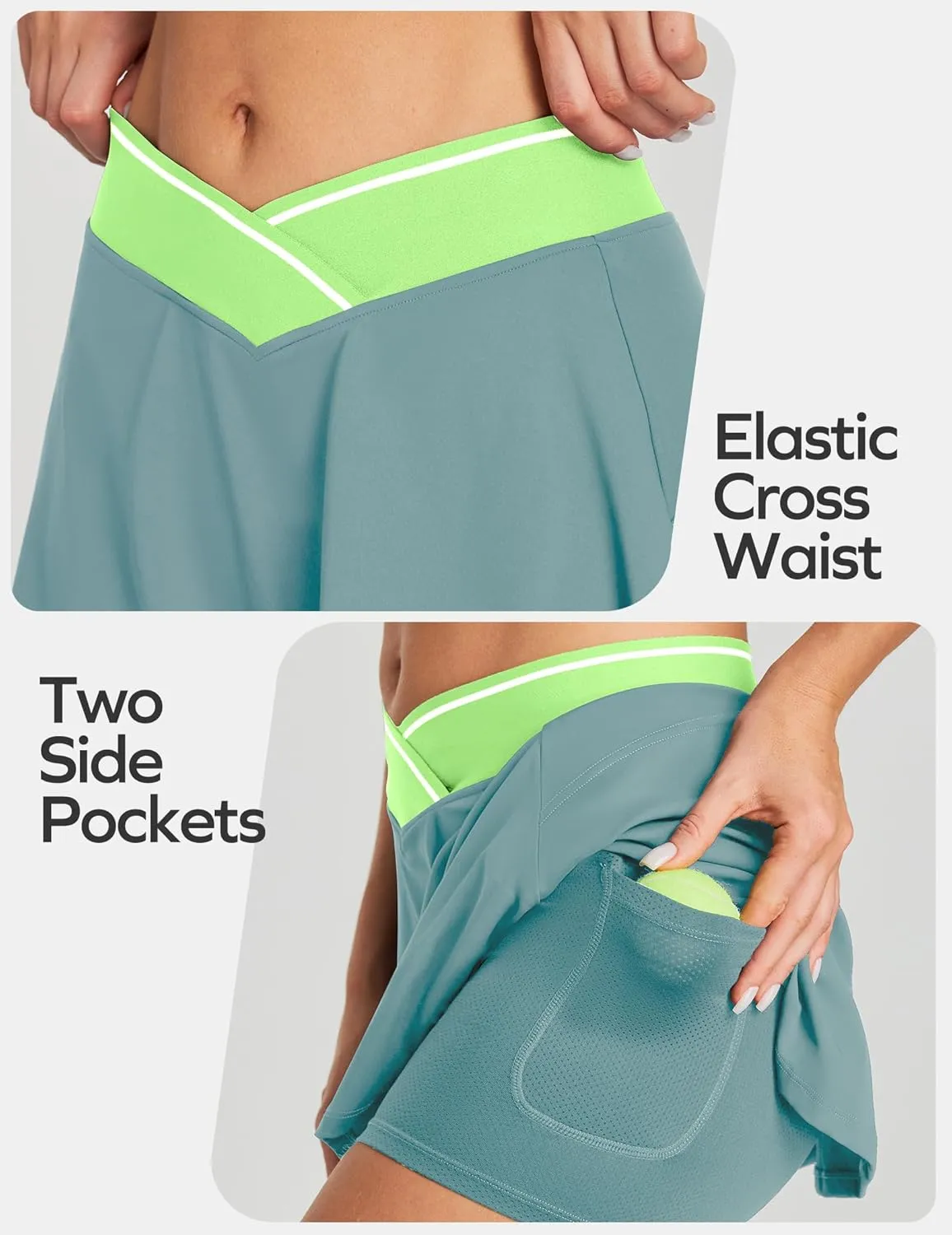 Ewedoos Women's Athletic Skirt Cross Waist Tennis Skirt with Pockets Linner Skorts Tennis Skirts Golf Pickleball Casual