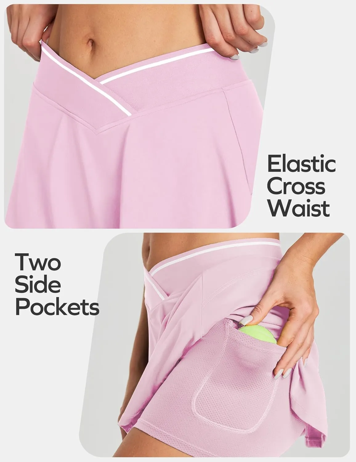 Ewedoos Women's Athletic Skirt Cross Waist Tennis Skirt with Pockets Linner Skorts Tennis Skirts Golf Pickleball Casual
