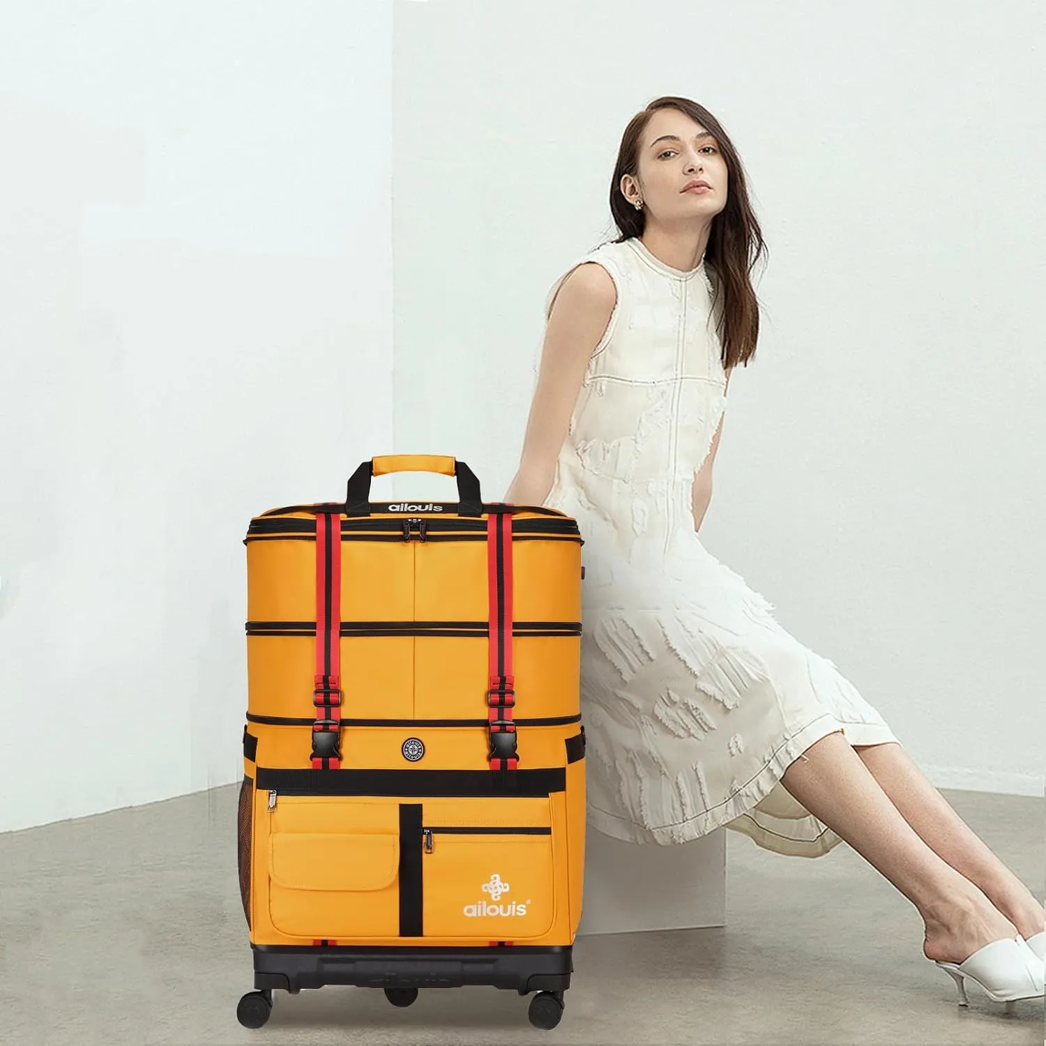 Expandable Foldable Luggage Bag with Telescoping Handle Collapsible Suitcase with Removable Wheels Rolling Travel Bag Duffel Bag for Men Women