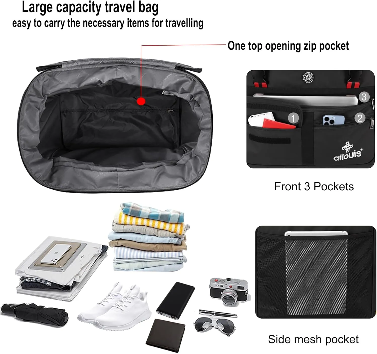 Expandable Foldable Luggage Bag with Telescoping Handle Collapsible Suitcase with Removable Wheels Rolling Travel Bag Duffel Bag for Men Women