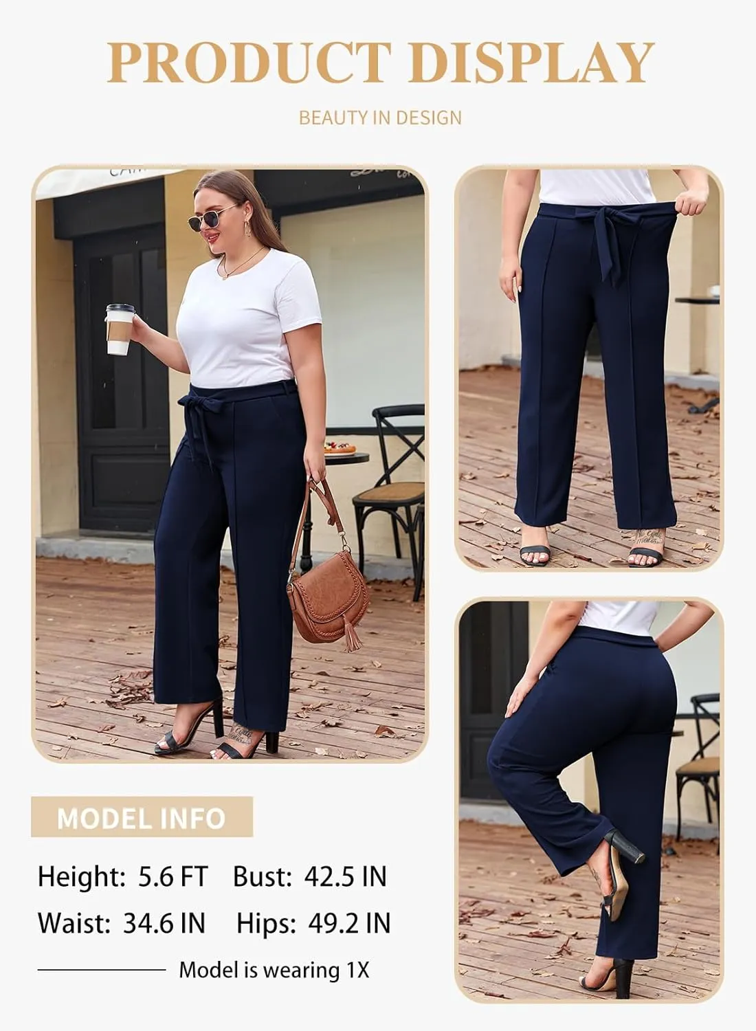 Eytino Plus Size Pants for Women Casual High Waisted Tie Knot Loose Work Pant Lounge Trousers with Pockets(1X-5X)