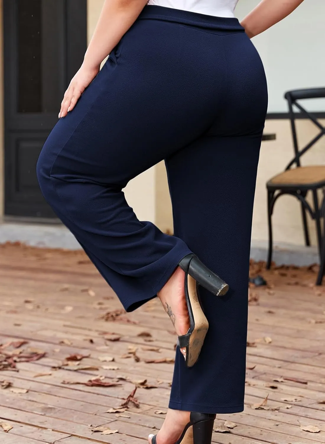 Eytino Plus Size Pants for Women Casual High Waisted Tie Knot Loose Work Pant Lounge Trousers with Pockets(1X-5X)