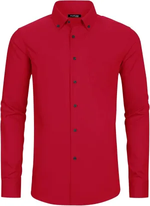 FAHIZO Men's Dress Shirt Regular Fit Soild Casual Business Formal Long Sleeve Button Down Shirts with Pocket
