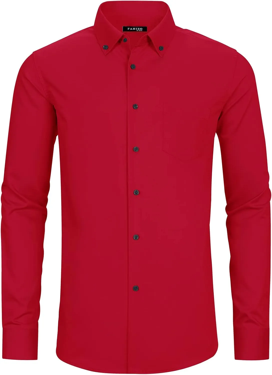 FAHIZO Men's Dress Shirt Regular Fit Soild Casual Business Formal Long Sleeve Button Down Shirts with Pocket