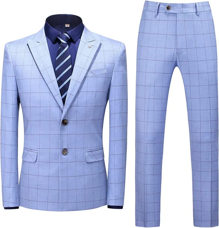 Fancy Sky Blue Peaked Lapel Two Pieces Business Suits One Button Prom Suits