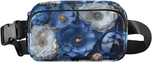 Fanny Pack Blue Flowers Print Water Resistant Crossbody Waist Pack Adjustable Belt for Running Hiking Traveling 85.31.6 inch