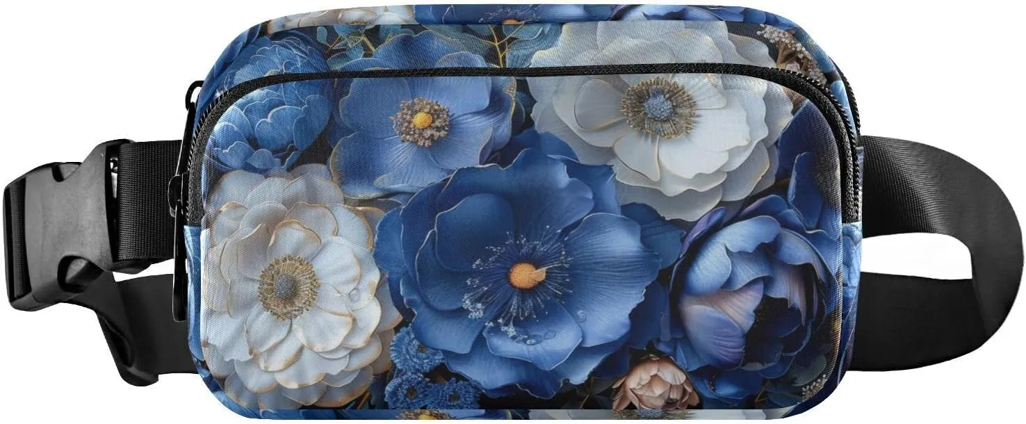Fanny Pack Blue Flowers Print Water Resistant Crossbody Waist Pack Adjustable Belt for Running Hiking Traveling 85.31.6 inch