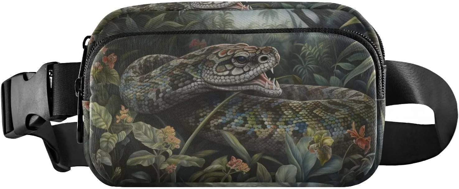 Fanny Pack Jungle Snake Print Water Resistant Crossbody Waist Pack Adjustable Belt for Running Hiking Traveling 85.31.6 inch