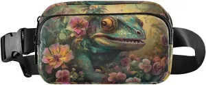 Fanny Pack Water Resistant Adjustable Belt Crossbody Waist Pack for Running Hiking Traveling-Chameleon Floral Print 85.31.6 inch