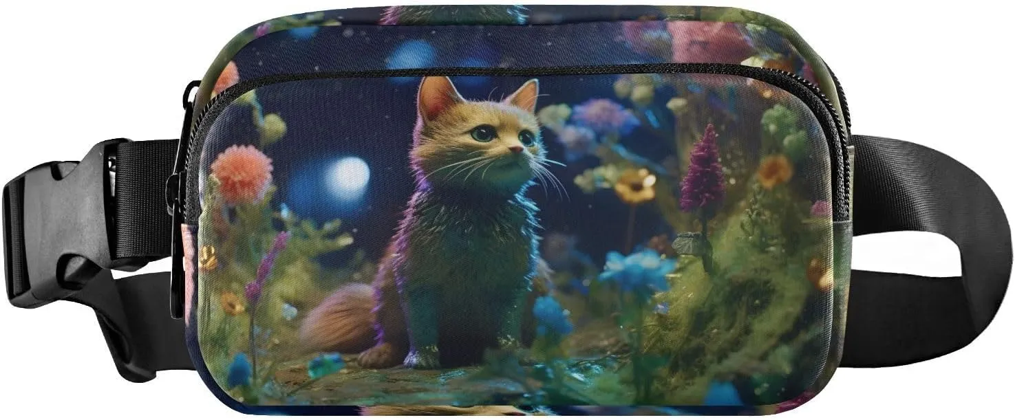 Fantasy Night Cat Fanny Pack for Travel Hiking Water Resistant Waist Pack Sling Bag Purse for Women Men
