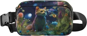 Fantasy Night Cat Fanny Pack for Travel Hiking Water Resistant Waist Pack Sling Bag Purse for Women Men