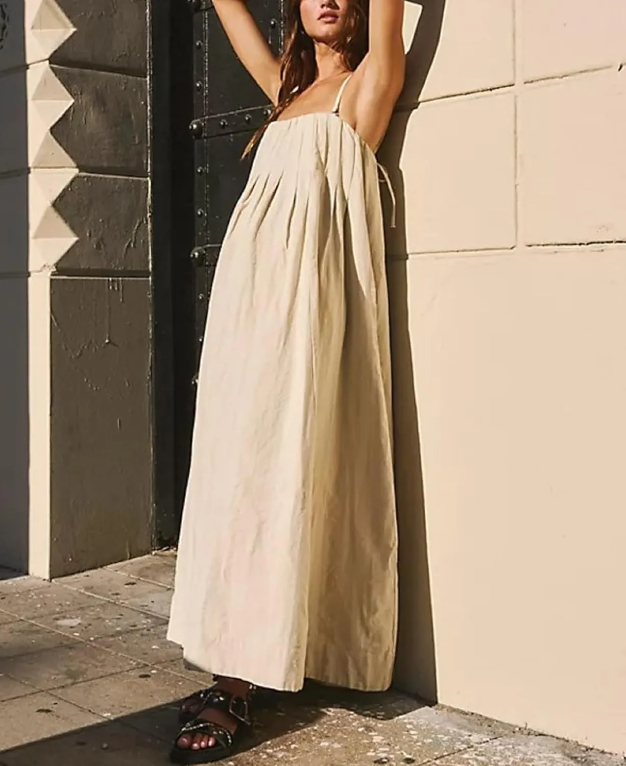 Faretumiya Women Spaghetti Strap Maxi Dress Graffiti Print Flowy Long Dresses Y2K Summer Vacation Cami Sundress