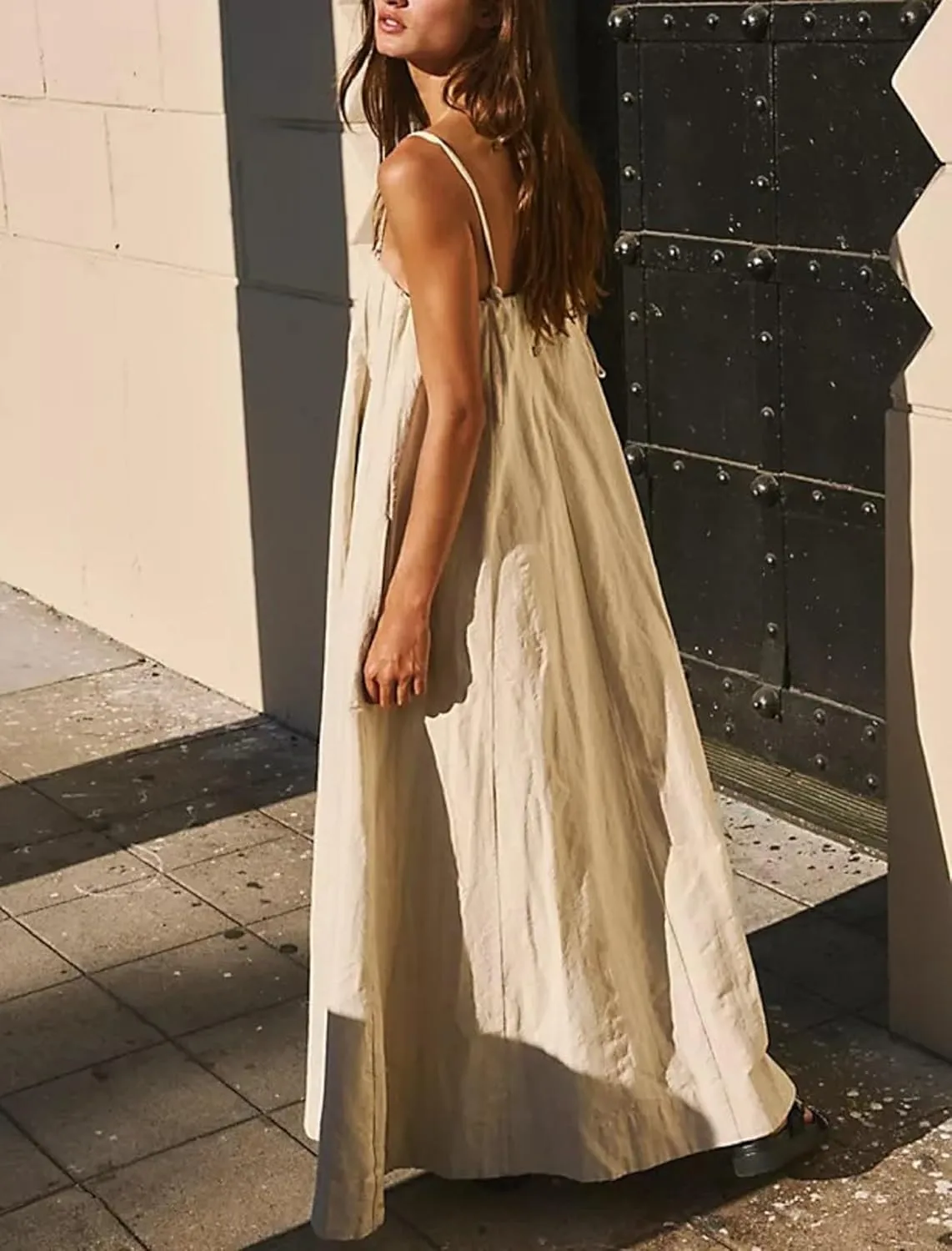Faretumiya Women Spaghetti Strap Maxi Dress Graffiti Print Flowy Long Dresses Y2K Summer Vacation Cami Sundress