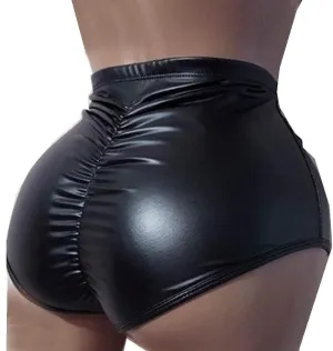 FASHION QUEEN Plus Size Shiny Hot Pants Ladies Bodycon High Cut Stretchy Shorts