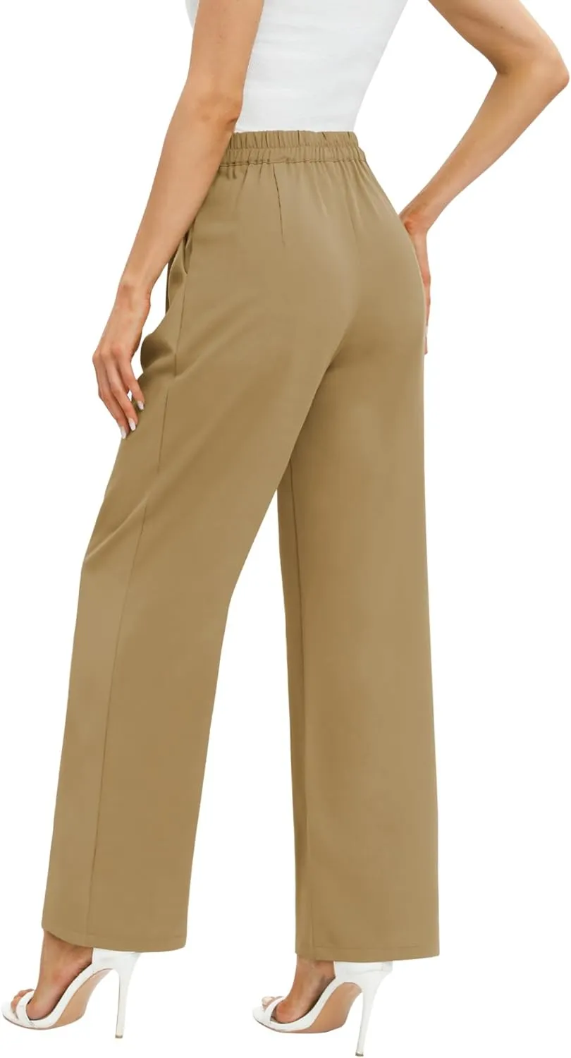 Feiersi Women's Business Work Trousers High Waisted Wide Leg Pants Long Straight Suit Pants with Pocket