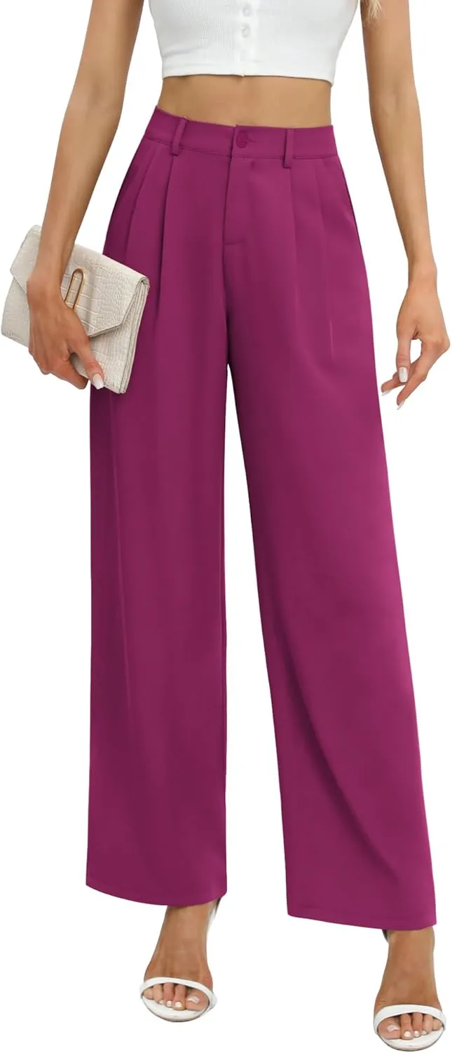 Feiersi Women's Business Work Trousers High Waisted Wide Leg Pants Long Straight Suit Pants with Pocket