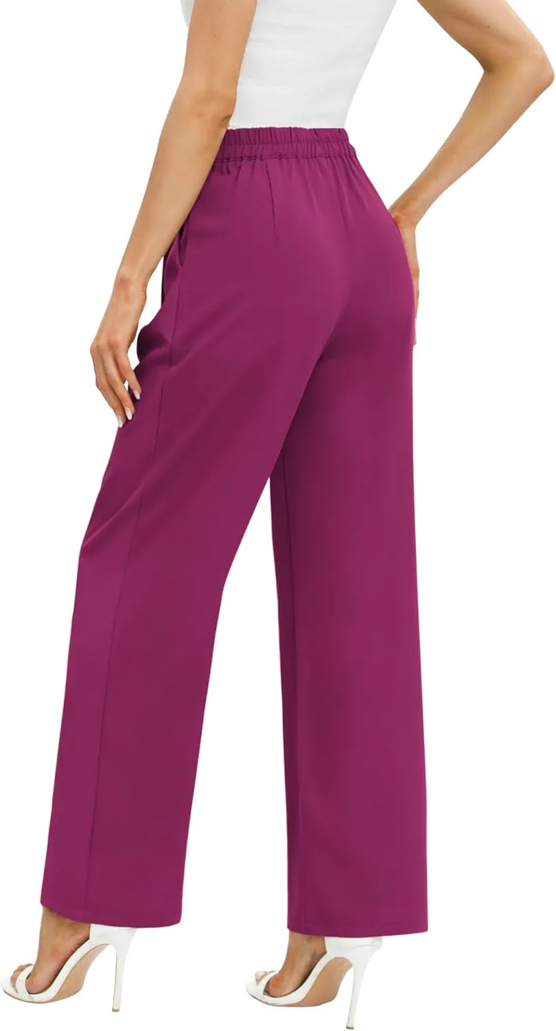 Feiersi Women's Business Work Trousers High Waisted Wide Leg Pants Long Straight Suit Pants with Pocket