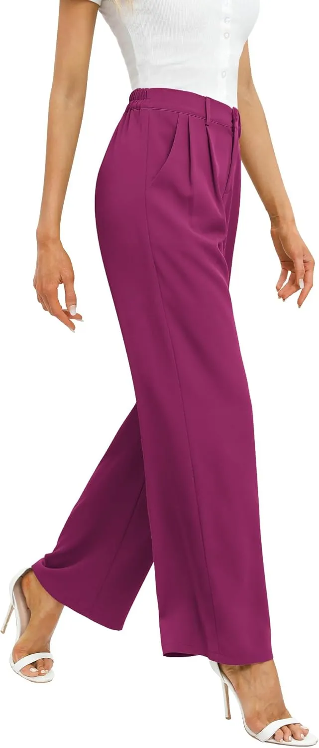 Feiersi Women's Business Work Trousers High Waisted Wide Leg Pants Long Straight Suit Pants with Pocket